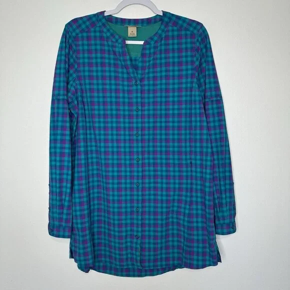 Duluth Flex Sidewinder Shirt Tunic Sz M UPF 30 Plaid Blue Outdoor Hiking - Picture 1 of 10